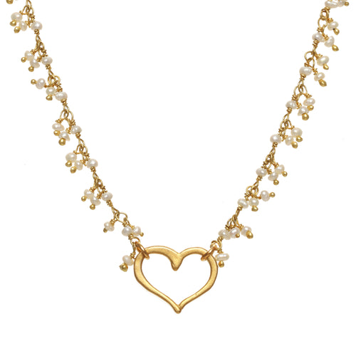 Open Heart Pearl Cluster Necklace