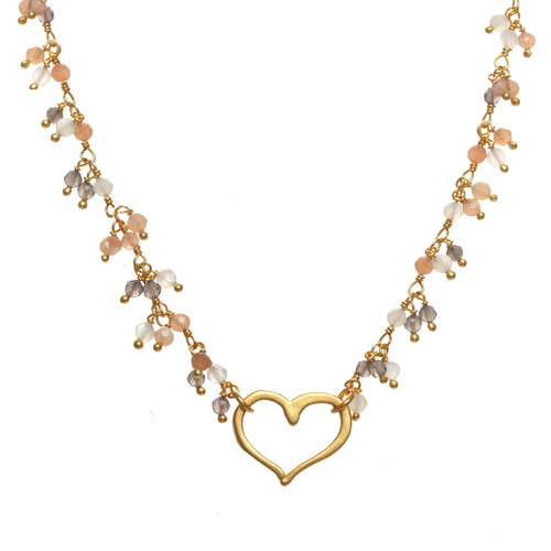 Peach Moonstone Open Heart Necklace