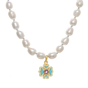 Pearl Enamel Pendant Necklace