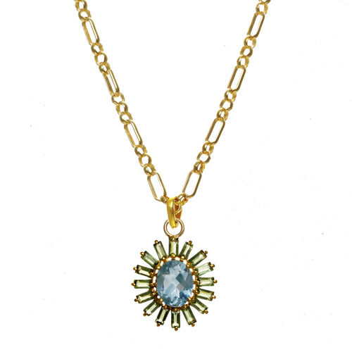 Tourmaline and Blue Topaz Sunburst Pendant