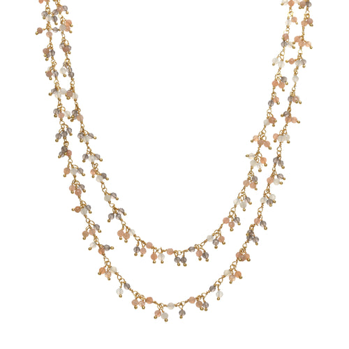 Peach Moonstone Double Row Necklace