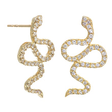 Load image into Gallery viewer, 14k Gold and Diamond Snake Stud Earrings
