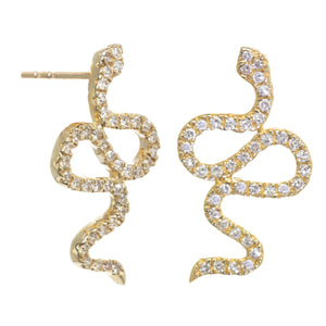 14k Gold and Diamond Snake Stud Earrings