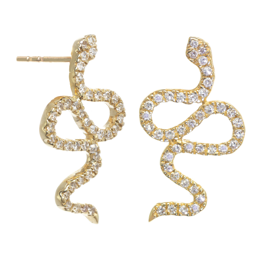 14k Gold and Diamond Snake Stud Earrings